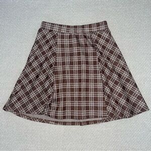 Originality Chocolate Brown White Plaid Flouncy Mini Skater Skirt Sz Sm
